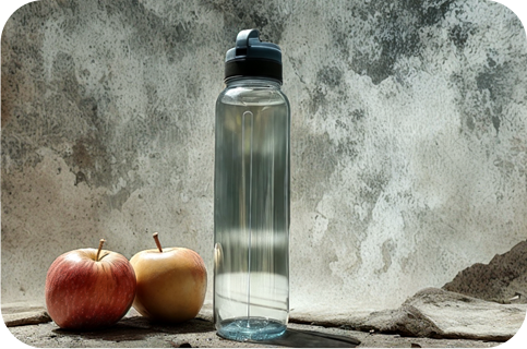 Botella y manzanas